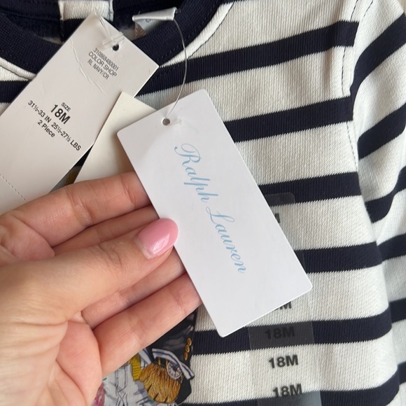 NWT Infant/Child Polo Bear by Ralph Lauren Striped Fleece-Lined Sweatshirt Dress - Picture 7 of 8
